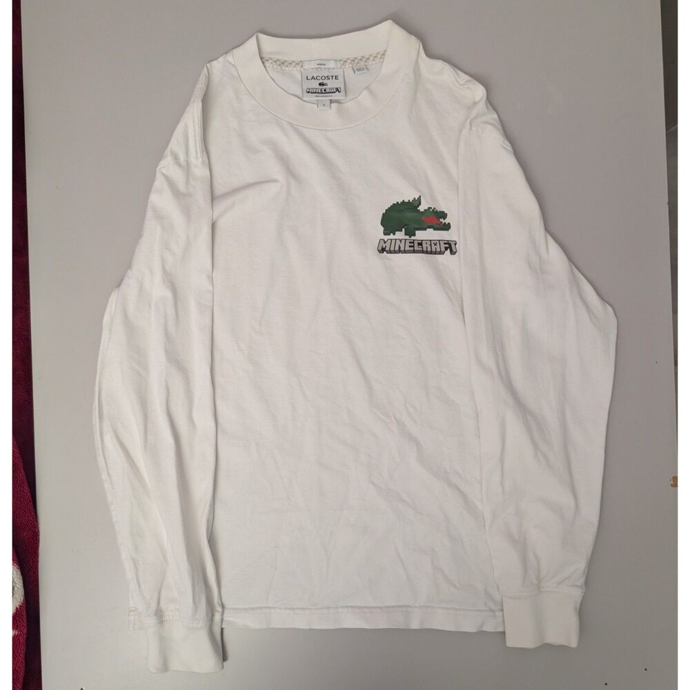 Lacoste x Minecraft Tee Shirt White Men's Size Medium Long Sleeve Flawed AS IS